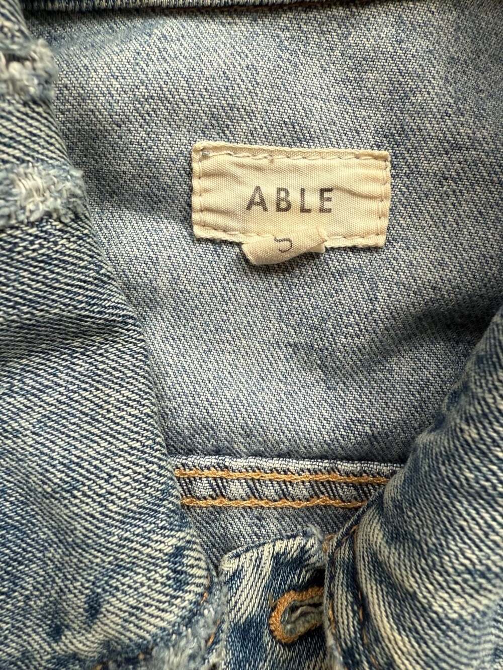 ABLE The Merly Distressed Denim Jacket Washable Blue Size Small - Picture 5 of 8